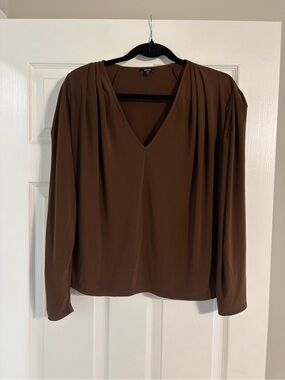 Brown V-Neck Long Sleeve Women's Top